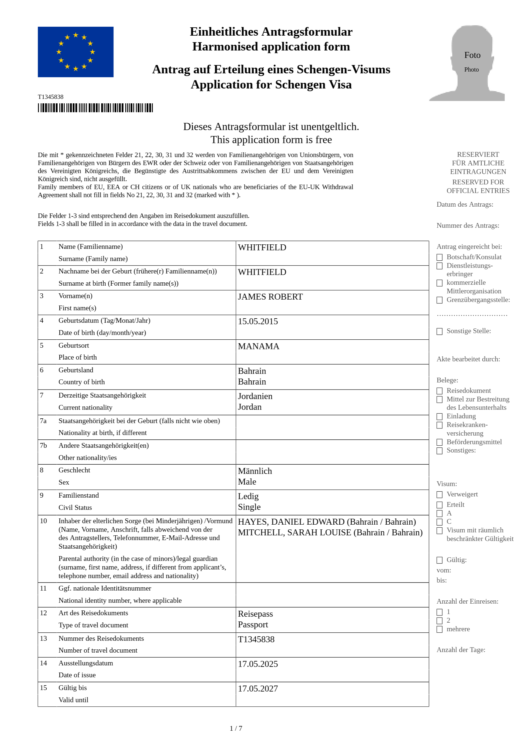 Schengen visa application form, filled by Loopfy