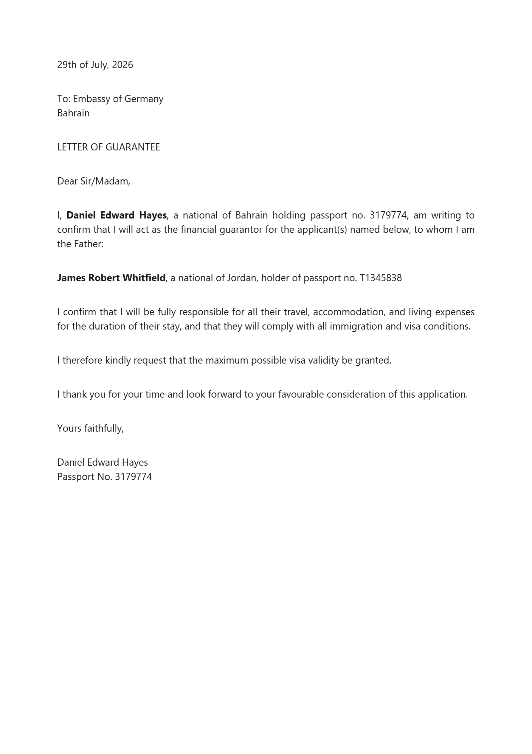 Sponsorship letter generated by Loopfy